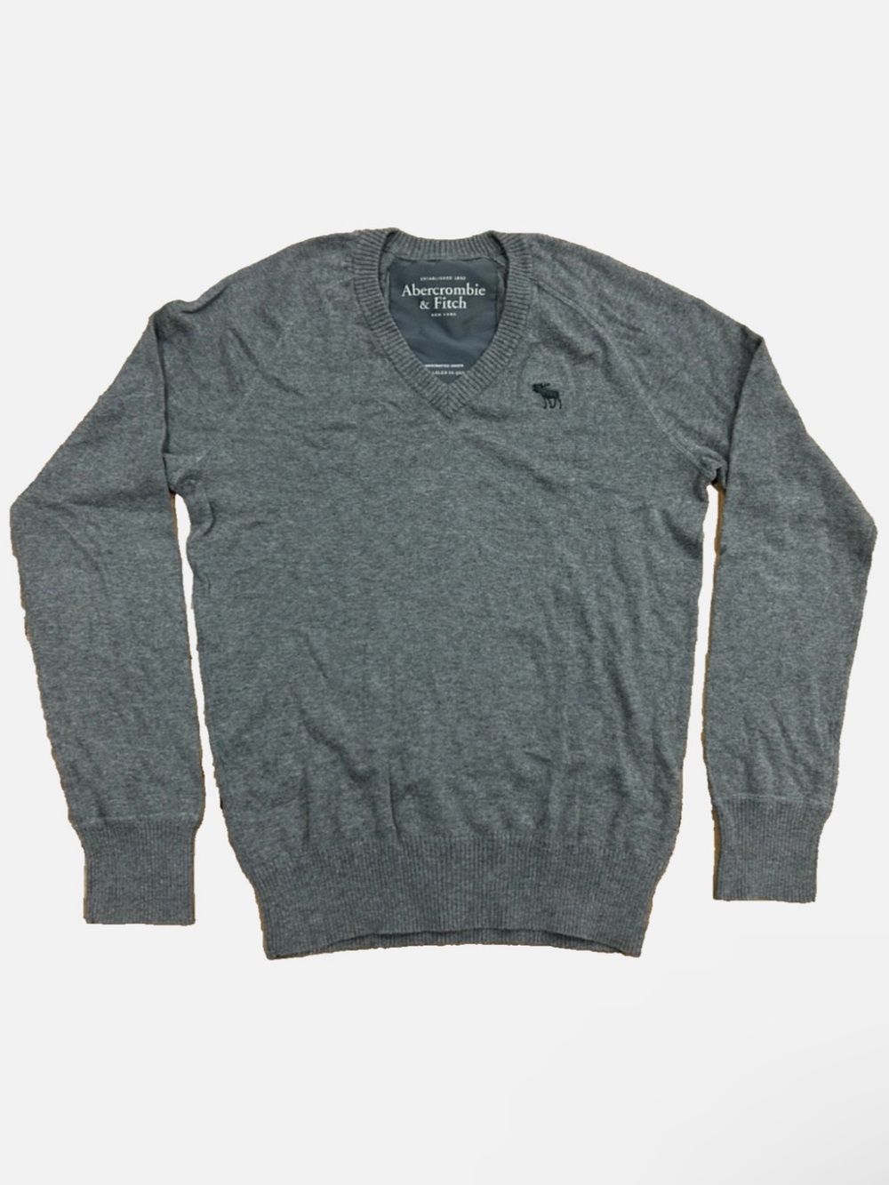 Abercrombie & Fitch V-Neck Sweater Mens Small Grey Wool Blend Pullover